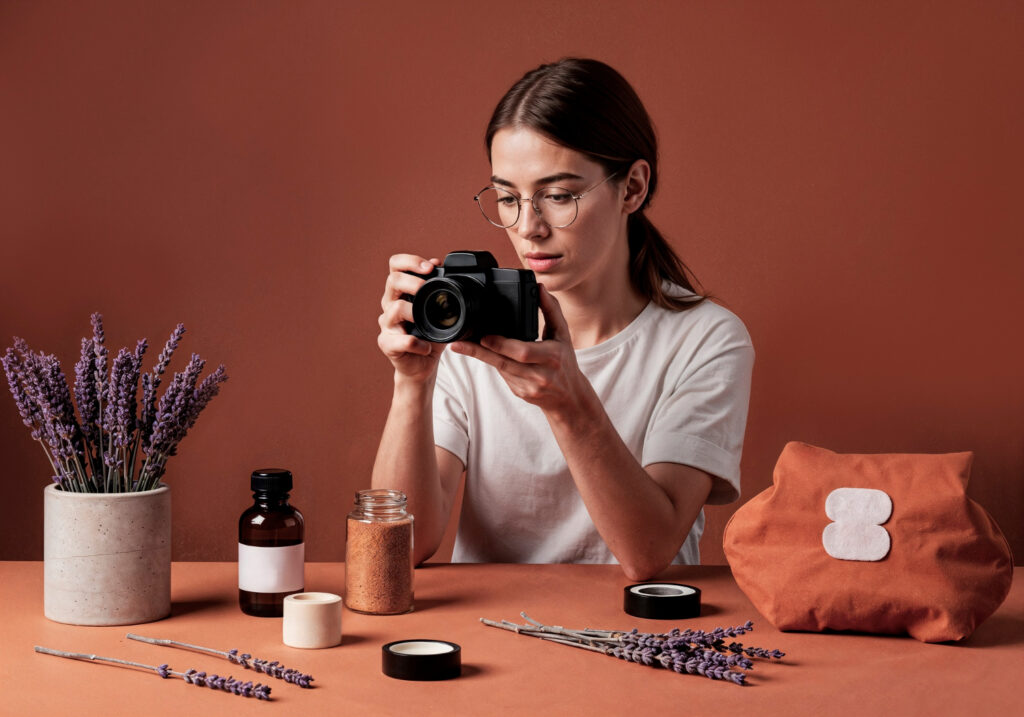 Amazon A plus content - Woman taking a product photo for an Amazon listing