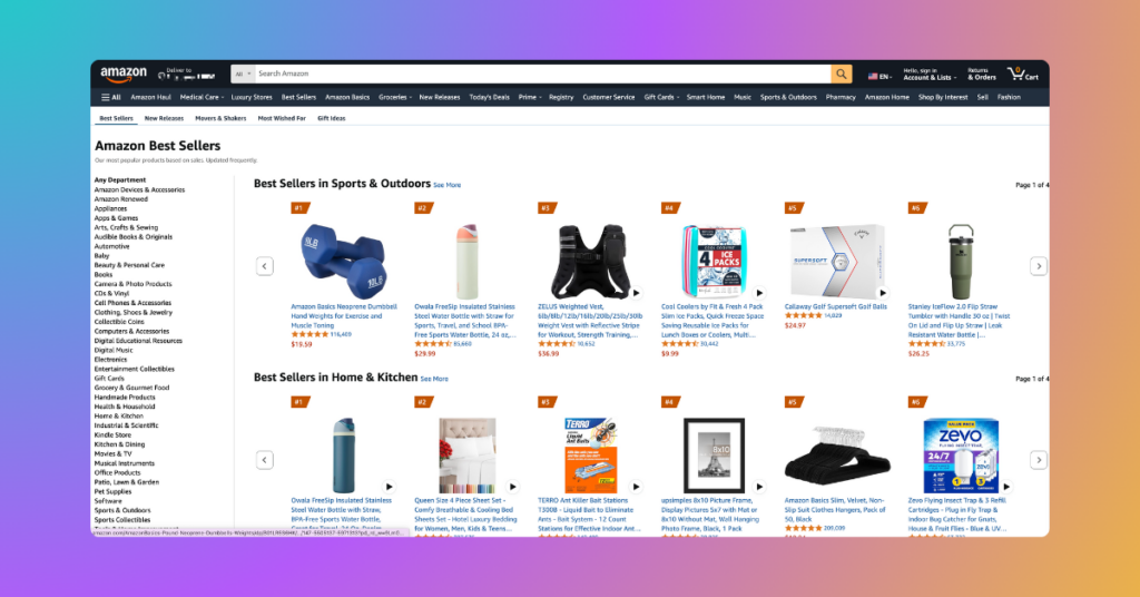 Best Amazon product categories - Screenshot of Amazon's Best Sellers page