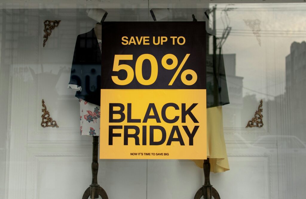 Black Friday countries list - A Black Friday sign displayed in a store window