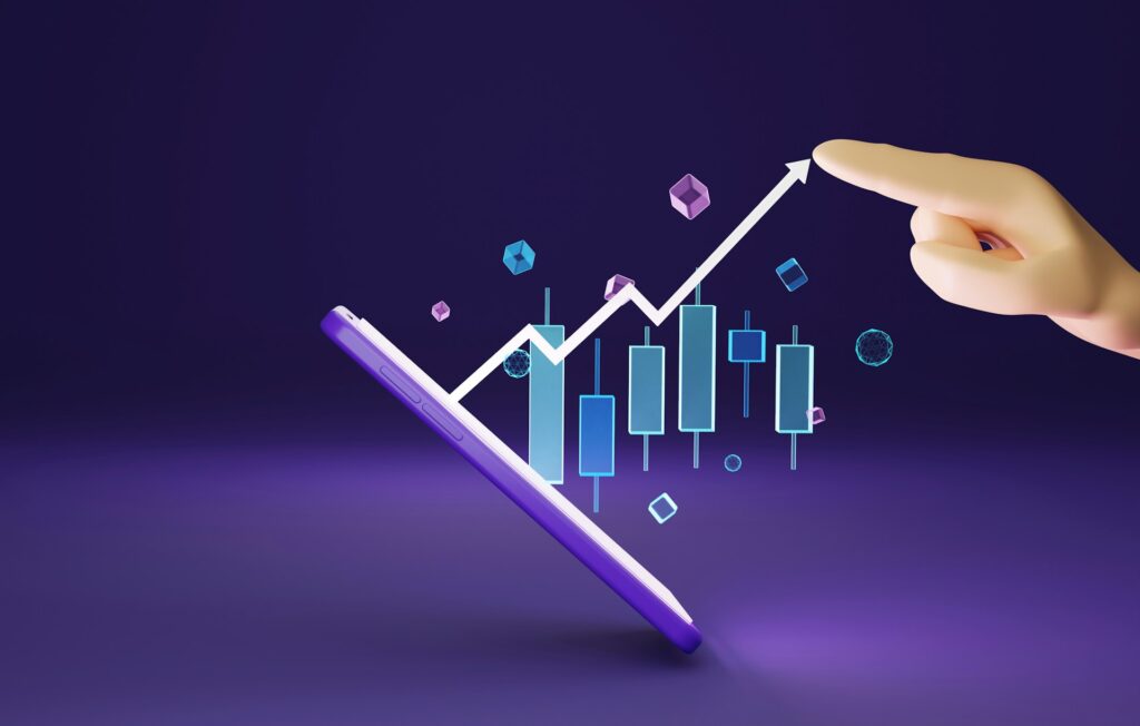 Good ROAS on Amazon - A glowing growth chart coming out of a smartphone representing Amazon ads