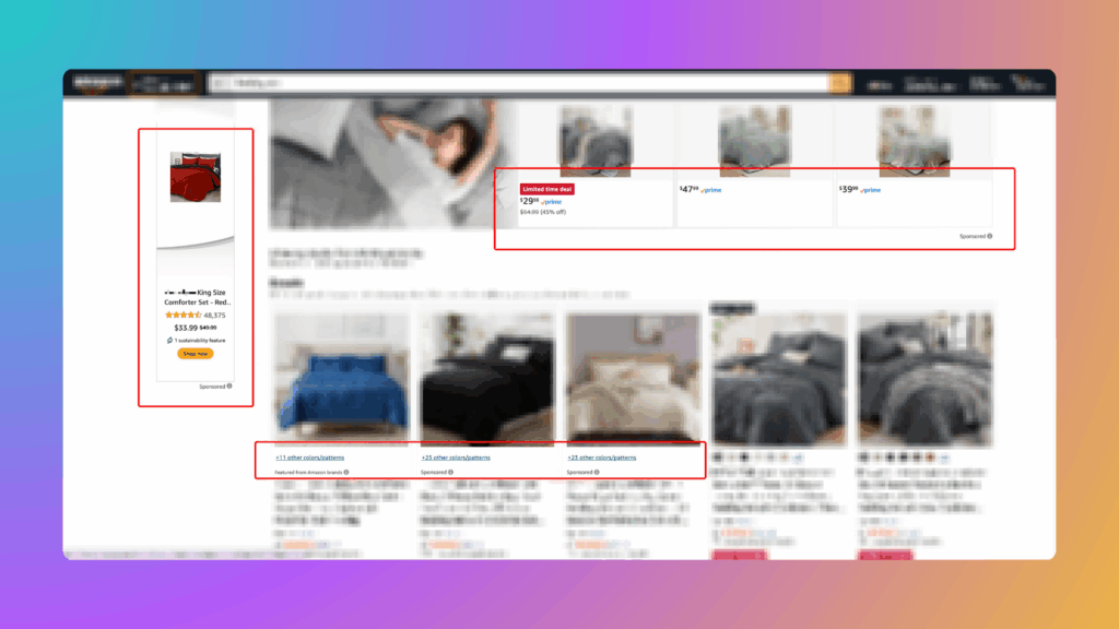 Amazon Ads guide for sellers - A screenshot of Amazon search results showing sponsored product ads