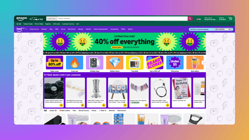 Amazon Haul - a screenshot of the Amazon Haul homepage on the marketplace