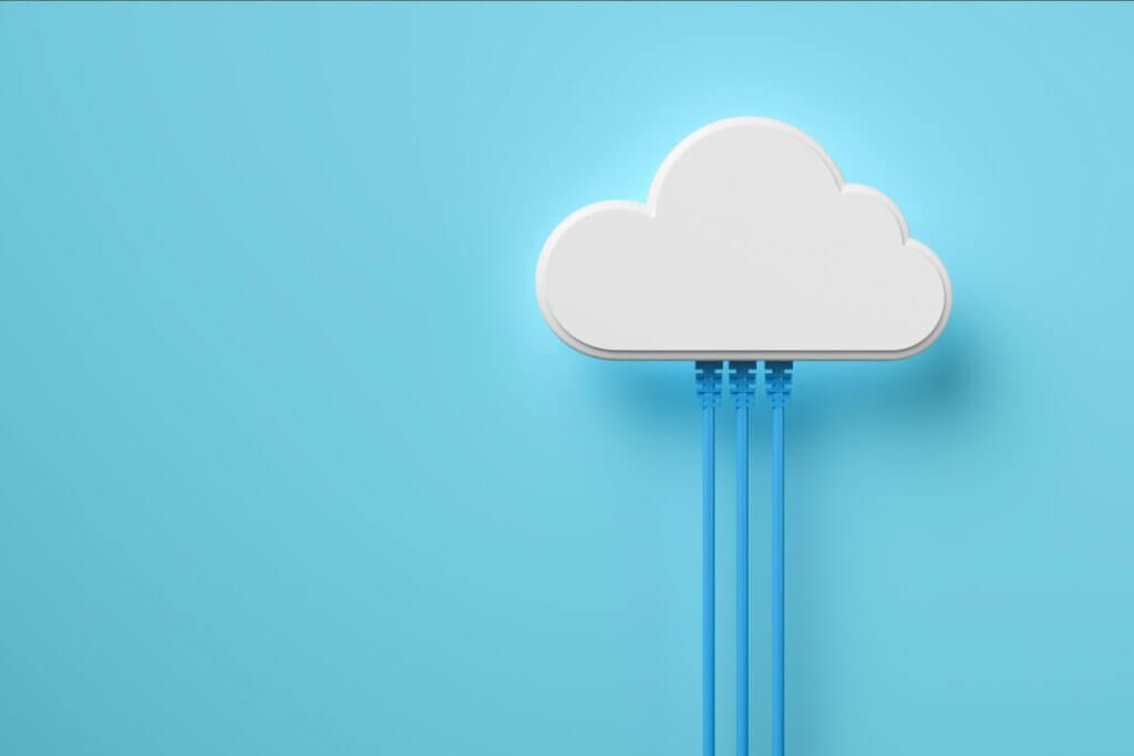 Best cross-listing app - A white cloud icon with blue data cables on a blue background