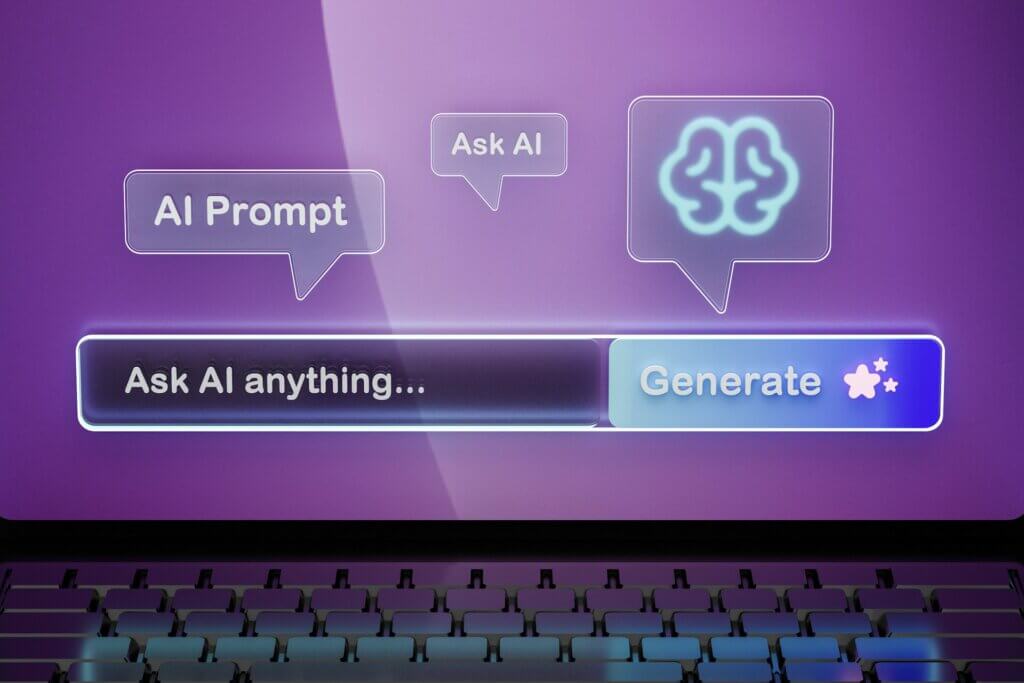ai copilot vs agent - laptop screen showing AI prompt, ask AI, and generate interface icons