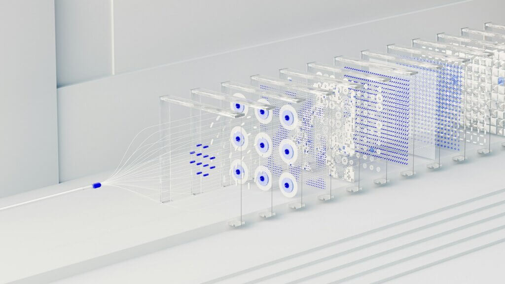Blue data threads pass through translucent panels, representing MCP connections across Amazon software tools