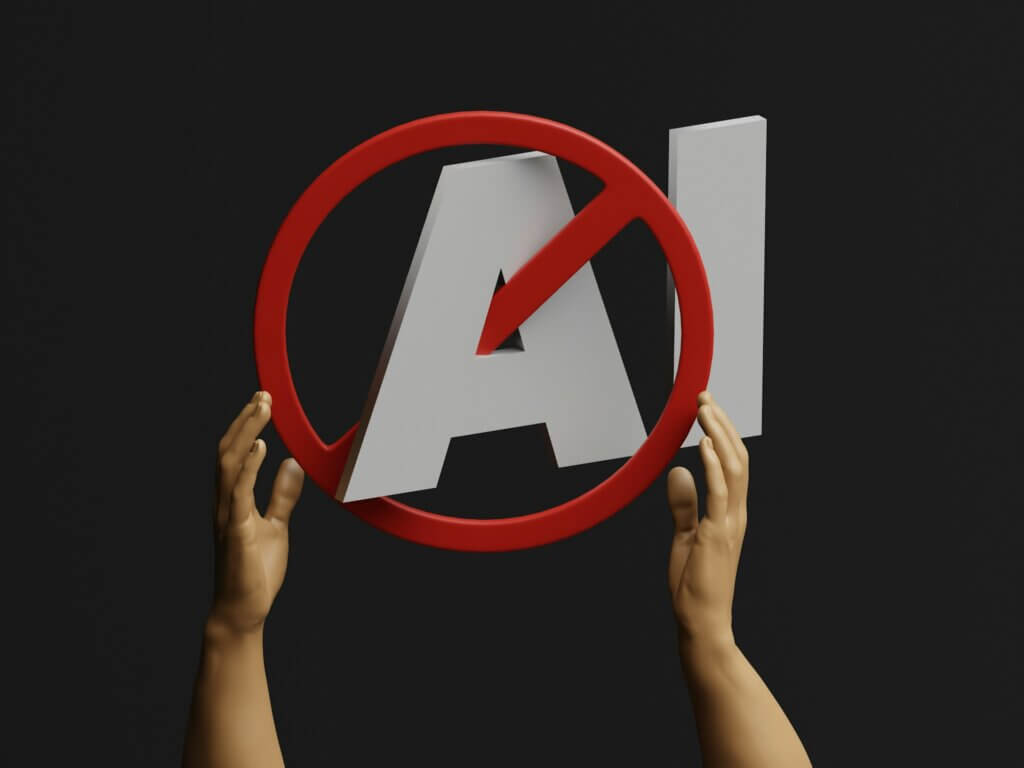 why amazon automation breaks - Hands holding a red prohibition sign over the letters AI